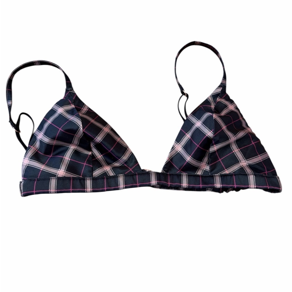 Victoria’s Secret Plaid Satin Triangle Bralette Womens Small adjustable straps